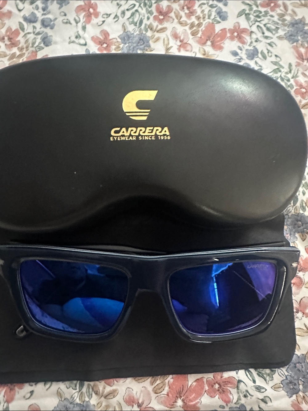 Carrera Black Sunglasses with Blue Mirrored Lenses